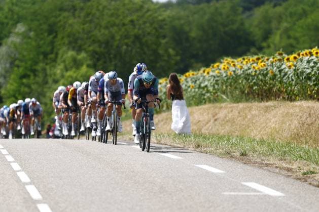 Slovenian Matej Mohoric of Bahrain Victorious pictured in action during stage 13 of the 2026 Tour de France cycling race, a stage of 205km from Dole to Belfort, on Friday 17 July 2026. The 113th edition of the Tour de France starts on Saturday 4 July in Barcelona, Spain, and will finish in Paris, France on the 26th of July. POOLxLUCAxBETTINI  x181334846x