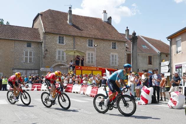 Norwegian Jonas Abrahamsen of Uno-X Mobility and Italian Davide Ballerini of XDS Astana Team pictured in action during stage 13 of the 2026 Tour de France cycling race, a stage of 205km from Dole to Belfort, on Friday 17 July 2026. The 113th edition of the Tour de France starts on Saturday 4 July in Barcelona, Spain, and will finish in Paris, France on the 26th of July. POOLxLUCAxBETTINI  x181335165x
