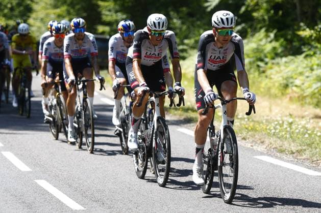 German Nils Politt of UAE Team Emirates XRG and Belgian Florian Vermeersch of UAE Team Emirates XRG pictured in action during stage 13 of the 2026 Tour de France cycling race, a stage of 205km from Dole to Belfort, on Friday 17 July 2026. The 113th edition of the Tour de France starts on Saturday 4 July in Barcelona, Spain, and will finish in Paris, France on the 26th of July. POOLxLUCAxBETTINI  x181335196x