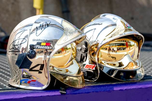 SPA - Firefighter helmets during the Formula 1 Belgium at Spa Francorchamps on July 17, 2026 in Spa, Belgium. (Photo by DeFodi Images) - *** SPA Firefighter helmets during the Formula 1 Belgian Grand Prix at Spa-Francorchamps on July 17, 2026, in Spa, Belgium. Photo by DeFodi Images