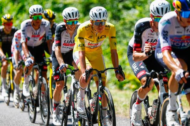 Tour de France 2026 Stage 13 BELFORT, FRANCE - JULY 17 : Pogacar Tadej (SLO) of UAE Team Emirates XRG in action during stage 13 of the 113rd edition of Tour de France an UCI World Tour 2.UWT cycling road race stage for Men Elite of 205 km with start in Dole and finish in Belfort on July 17, 2026 in Belfort, France, 17 07 2026 Belfort France  Copyright: xLucaxBettinix