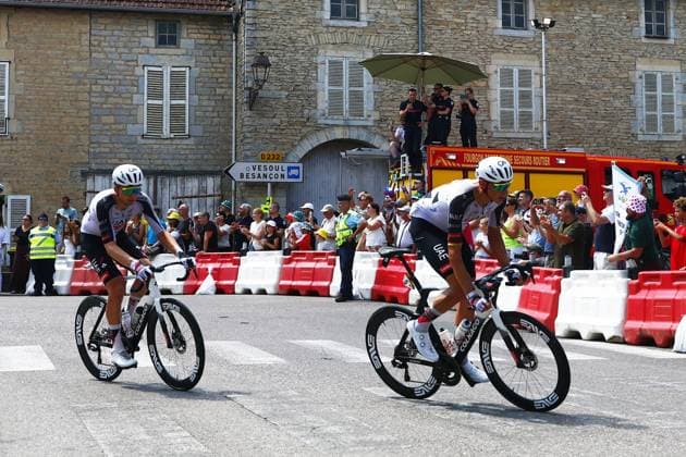 Belgian Florian Vermeersch of UAE Team Emirates XRG and German Nils Politt of UAE Team Emirates XRG pictured in action during stage 13 of the 2026 Tour de France cycling race, a stage of 205km from Dole to Belfort, on Friday 17 July 2026. The 113th edition of the Tour de France starts on Saturday 4 July in Barcelona, Spain, and will finish in Paris, France on the 26th of July. POOLxLUCAxBETTINI  x181336569x