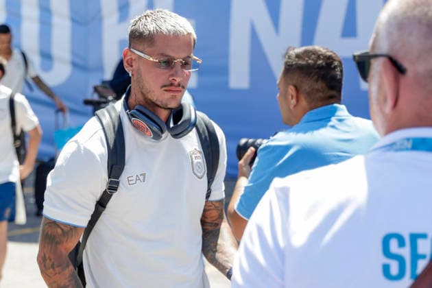 SSC Napoli preseason 2026-27 Napoli s Italian defender Pasquale Mazzocchi during the arrival of SSC Napoli™s 2026 27 pre-season training camp in Val di Sole, Trentino, Dimaro Folgarida, 17 July 2026. _BPH5298 Copyright: xAntonioxBalascox