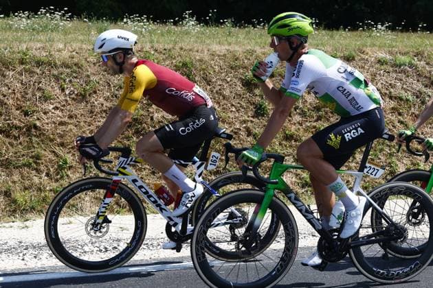 Belgian Piet Allegaert of Cofidis and Czech Jakub Otruba of Caja Rural-Seguros RGA pictured in action during stage 13 of the 2026 Tour de France cycling race, a stage of 205km from Dole to Belfort, on Friday 17 July 2026. The 113th edition of the Tour de France starts on Saturday 4 July in Barcelona, Spain, and will finish in Paris, France on the 26th of July. POOLxLUCAxBETTINI  x181341472x
