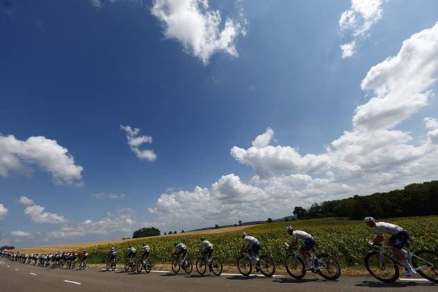 The pack of riders pictured in action during stage 13 of the 2026 Tour de France cycling race, a stage of 205km from Dole to Belfort, on Friday 17 July 2026. The 113th edition of the Tour de France starts on Saturday 4 July in Barcelona, Spain, and will finish in Paris, France on the 26th of July. POOLxLUCAxBETTINI  x181341481x
