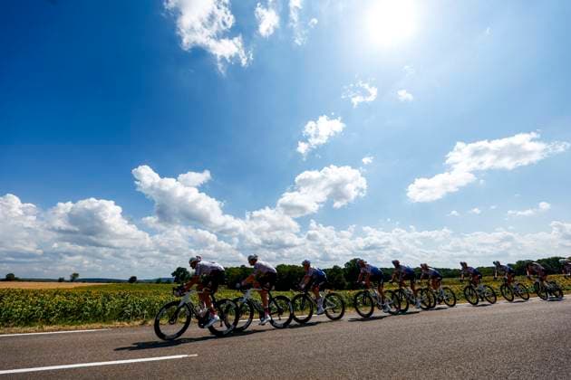 Tour de France 2026 Stage 13 BELFORT, FRANCE - JULY 17 : Politt Nils (GER) of UAE Team Emirates - XRG, Vermeersch Florian (BEL) of UAE Team Emirates - XRG, Denz Nico (GER) of Red Bull BORA Hansgrohe, Evenepoel Remco (BEL) of Red Bull BORA Hansgrohe, Tratnik Jan (SLO) of Red Bull - BORA - Hansgrohe, during stage 13 of the 113rd edition of Tour de France an UCI World Tour 2.UWT cycling road race stage for Men Elite of 205 km with start in Dole and finish in Belfort on July 17, 2026 in Belfort, France, 17 07 2026 Belfort France  Copyright: xLucaxBettinix
