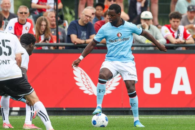 2026-07-17 Feyenoord v Sporting Charleroi - Pre Season Friendly ROTTERDAM, NETHERLANDS - JULY 17: Jordan Lotomba of Feyenoord in action during the Pre Season Friendly match between Feyenoord and Sporting Charleroi at Sportcomplex Varkenoord on July 17, 2026 in Rotterdam, Netherlands. Rotterdam Sportcomplex Varkenoord Netherlands Content not available for redistribution in The Netherlands directly or indirectly through any third parties. Copyright: xHansxvanxderxValkx