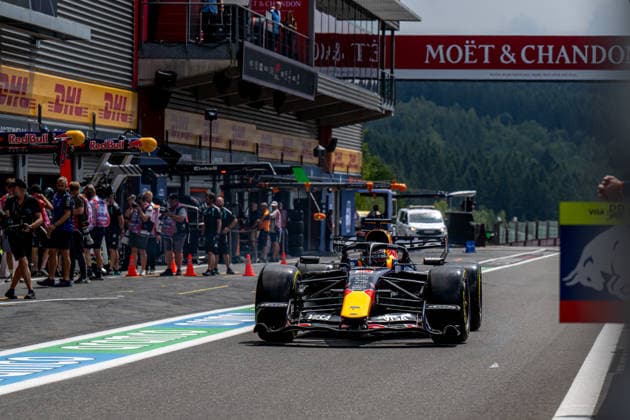 STAVELOT, BELGIUM: Max Verstappen, racing for the Red Bull Racing team during the 2026 Formula 1 Belgian Grand Prix at the Circuit de Spa-Francorchamps in Stavelot, Belgium