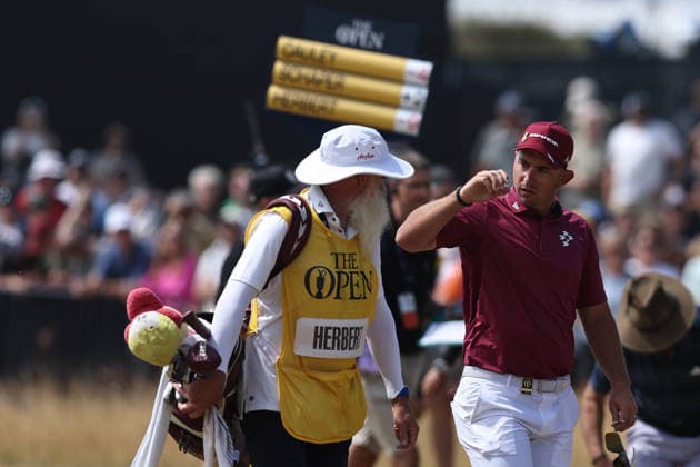 RECORD DATE NOT STATED 17th July 2026; Royal Birkdale Golf Club, Southport, Merseyside, England; The Open Championship Day Two; Lucas Herbert (AUS) and his caddie Nick Pugh on the 18th fairway as he completes his round of 62 DavidxBlunsden
