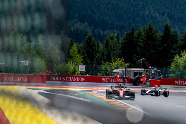 STAVELOT, BELGIUM: Lewis Hamilton, racing for the Ferrari team during the 2026 Formula 1 Belgian Grand Prix at the Circuit de Spa-Francorchamps in Stavelot, Belgium