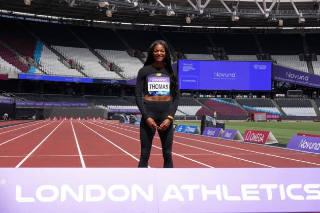 Track and Field: London Athletics Meet Gabby Thomas aka Gabrielle Thomas (USA) poses during London Athletics Meet press conference, PK, Pressekonferenz at London Stadium, Friday, July 17, 2026, in London, United Kingdom. London England United Kingdom EDITORIAL USE ONLY Copyright: xImagexofxSportx ImagexofxSportx iosphotos414826