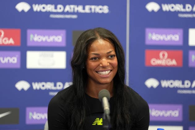 Track and Field: London Athletics Meet Gabby Thomas aka Gabrielle Thomas (USA) during London Athletics Meet press conference, PK, Pressekonferenz at London Stadium, Friday, July 17, 2026, in London, United Kingdom. London England United Kingdom EDITORIAL USE ONLY Copyright: xImagexofxSportx ImagexofxSportx iosphotos414827