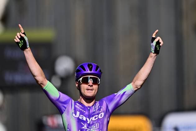 Tour de France 2026 Stage 13 BELFORT, FRANCE - JULY 17 : Schmid Mauro (SUI) of Team Jayco AlUla celebrating his victory during stage 13 of the 113rd edition of Tour de France an UCI World Tour 2.UWT cycling road race stage for Men Elite of 205 km with start in Dole and finish in Belfort on July 17, 2026 in Belfort, France, 17 07 2026 Belfort France  Copyright: xPeterxDexVoechtx
