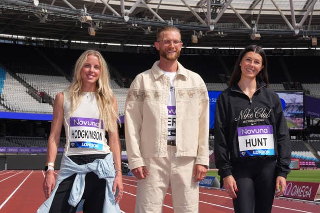 Track and Field: London Athletics Meet Keely Hodgkinson (left), Josh Kerr (center) and Amy Hunt pose during London Athletics Meet press conference, PK, Pressekonferenz at London Stadium, Friday, July 17, 2026, in London, United Kingdom. London England United Kingdom EDITORIAL USE ONLY Copyright: xImagexofxSportx ImagexofxSportx iosphotos414817