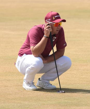 Australian Lucas Herbert lines up his putt on the eighteenth green during the Second round at the 154th Open Championship at Royal Birkdale in Southport, on Friday, July 17, 2026. Herbert scored a record 62 in today s round.  LON2026071719 HUGOxPHILPOTT