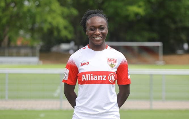 BAU Stuttgart , Mira Arouna; VfB Stuttgart Frauen ; 1.BL Frauen, Porträttermin 2026 2027, *** BAU Stuttgart, Mira Arouna, VfB Stuttgart Women s 1st Team (Women s Bundesliga), Photo Shoot 2026–2027,