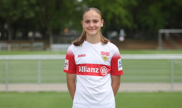 BAU Stuttgart , Muriel Dürr; VfB Stuttgart Frauen ; 1.BL Frauen, Porträttermin 2026 2027, *** BAU Stuttgart, Muriel Dürr, VfB Stuttgart Women s 1st Team (Women s Bundesliga), Photo Shoot 2026–2027,