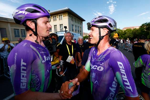 Tour de France 2026 Stage 13 BELFORT, FRANCE - JULY 17 : Schmid Mauro (SUI) of Team Jayco AlUla celebrating his victory during stage 13 of the 113rd edition of Tour de France an UCI World Tour 2.UWT cycling road race stage for Men Elite of 205 km with start in Dole and finish in Belfort on July 17, 2026 in Belfort, France, 17 07 2026 Belfort France  Copyright: xLucaxBettinix