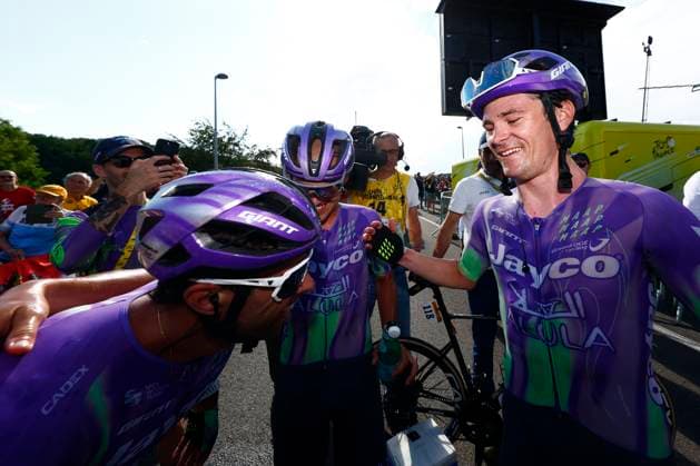 Tour de France 2026 Stage 13 BELFORT, FRANCE - JULY 17 : Schmid Mauro (SUI) of Team Jayco AlUla celebrating his victory during stage 13 of the 113rd edition of Tour de France an UCI World Tour 2.UWT cycling road race stage for Men Elite of 205 km with start in Dole and finish in Belfort on July 17, 2026 in Belfort, France, 17 07 2026 Belfort France  Copyright: xLucaxBettinix