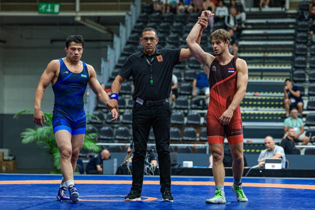 Wrestling Ranking Series Polyak & Janos & Istvan Memorial 77kg GR - Aleksa Ilic (SRB) df. Abdullo Aliev (UZB) *** Wrestling Ranking Series: Janos Istvan Polyak Memorial, 77 kg Greco-Roman: Aleksa Ilic (SRB) defeated Abdullo Aliev (UZB) Copyright: xUnitedxWorldxWrestlingx xAmirrezx United World Wrestling Kadir C