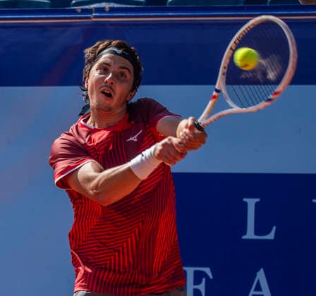 July 17, 2026, Gstaad, Bern, Switzerland: Gstaad Switzerland, 07 17 2026: ALEXANDER SHEVCHENKO of Kazakhstan is in action during semi-finals of EFG Swiss Open Gstaad ATP, Tennis Herren 250,Tennis Herren 250, which is known as the Swiss Gstaad Open and took place at Roy Emerson Arena in Gstaad, which is located in the famous ski resort of Gstaad and which is located in the Bernese Oberland. Tennis 2026: Swiss Open  - ZUMAd206 20260717_zip_d206_079 Copyright: xEricxDubostx