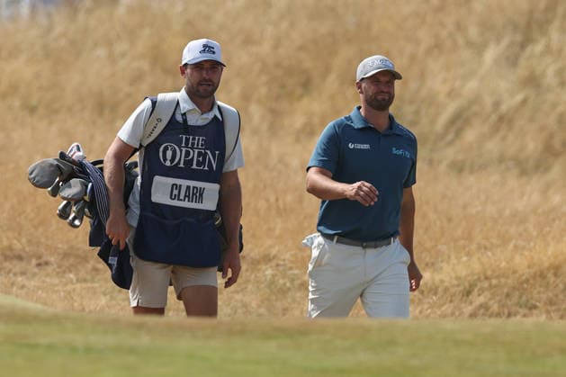 RECORD DATE NOT STATED 17th July 2026; Royal Birkdale Golf Club, Southport, Merseyside, England; The Open Championship Day Two; Wyndham Clark (USA) with his caddie on the 4th hole DavidxBlunsden