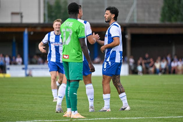 SOCCER - Wattens vs Hertha, test match KUNDL,AUSTRIA,17.JUL.26 - SOCCER - ADMIRAL Bundesliga, 2. DFL, 2. Deutsche Bundesliga, WSG Tirol vs Hertha BSC Berlin, test match. Image shows the rejoicing of Paul Seguin and Kevin Sessa (Hertha).  GEPAxpictures xDanielxSchoenherr