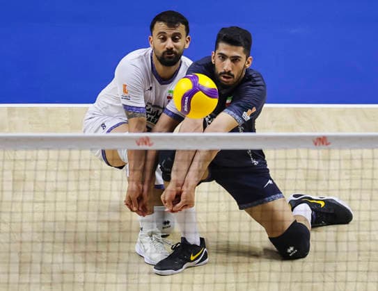 Women™s Volleyball Nations League - Belgrade 2026 Iran™s Mobin Nasri Mastanabad (R) and Iran™s Mohammadreza Hazratpourtalatappeh (L)during the Men™s Volleyball Nations League Pool 7 match between Iran and Slovenia at Belgrade Arena on July 17, 2026 in Belgrade, Serbia. Belgrade Serbia Copyright: xSrdjanxStevanovicx x
