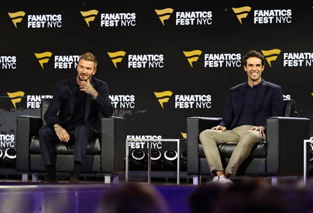 July 17, 2026, New York, New York, USA: Soccer legends David Beckham and Kaka during Fanatics Fest at the Jacob Javitz Center on Friday, July 17, 2026; New York, New York, USA. NY: Fanatics Fest  - ZUMAs325 20260717_zsp_s325_054 Copyright: xJessxStilesx