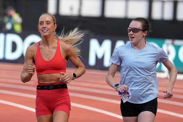 Track and Field: London Athletics Meet Jemma Reeke (GBR), left, and Laura Muir (GBR) run during training session ahead of the London Athletics Meet at London Stadium, Friday, July 17, 2026, in London, United Kingdom. London England United Kingdom EDITORIAL USE ONLY Copyright: xImagexofxSportx ImagexofxSportx iosphotos414888
