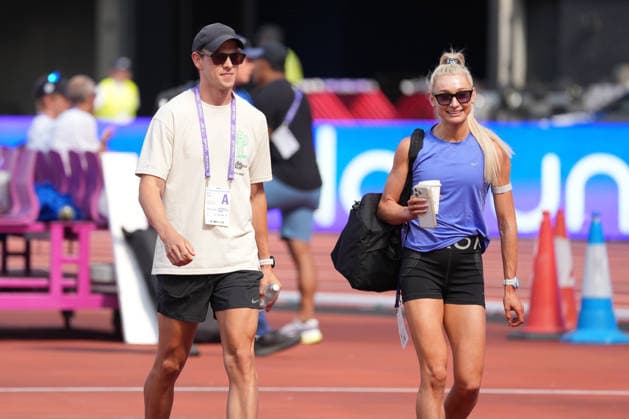 Track and Field: London Athletics Meet Jessica Hull (AUS), right, with husband Daniel Jolliffe during training session ahead of the London Athletics Meet at London Stadium, Friday, July 17, 2026, in London, United Kingdom. London England United Kingdom EDITORIAL USE ONLY Copyright: xImagexofxSportx ImagexofxSportx iosphotos414904