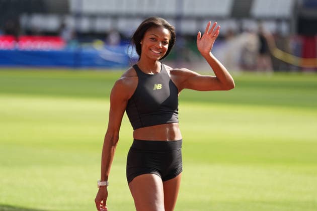 Track and Field: London Athletics Meet Gabby Thomas aka Gabrielle Thomas (USA) reacts during training session ahead of the London Athletics Meet at London Stadium, Friday, July 17, 2026, in London, United Kingdom. London England United Kingdom EDITORIAL USE ONLY Copyright: xImagexofxSportx ImagexofxSportx iosphotos414914