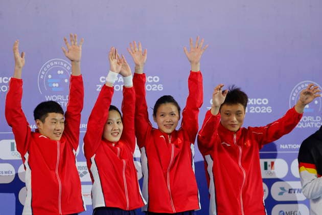 Mexico Diving Cup in Zapopan (L-R) Zhihao Yang, Minjije Zhang, Shan Li, and Chengzan Liu of China pose during the awards ceremony after placing first in the mixed event at the Mexico Diving Cup in Zapopan, Jalisco, Mexico, 17 July 2026. ZAPOPAN Mexico  Copyright: xFRANCISCOxGUASCOx