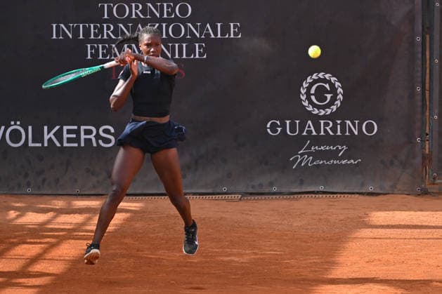 Italy: ATV Bancomat Tennis Open WTA, Tennis Damen 125 Noma Noha Akugue of Germany competes with Francesca Jones of UK during the quarterfinals match at ATV Bancomat Tennis Open WTA 125 at Antico Tiro a Volo Club on July 17, 2026 in Rome, Italy. (Credit Roberto Bettacchi) Rome Italy Copyright: RobertoxBettacchi
