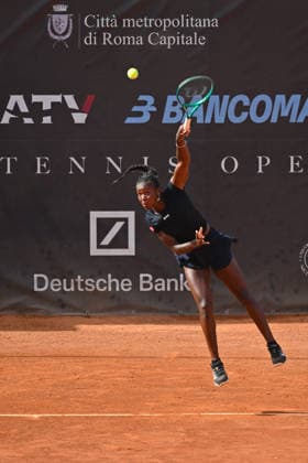 Italy: ATV Bancomat Tennis Open WTA, Tennis Damen 125 Noma Noha Akugue of Germany competes with Francesca Jones of UK during the quarterfinals match at ATV Bancomat Tennis Open WTA 125 at Antico Tiro a Volo Club on July 17, 2026 in Rome, Italy. (Credit Roberto Bettacchi) Rome Italy Copyright: RobertoxBettacchi