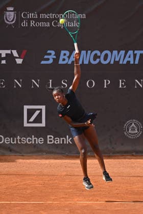 Italy: ATV Bancomat Tennis Open WTA, Tennis Damen 125 Noma Noha Akugue of Germany competes with Francesca Jones of UK during the quarterfinals match at ATV Bancomat Tennis Open WTA 125 at Antico Tiro a Volo Club on July 17, 2026 in Rome, Italy. (Credit Roberto Bettacchi) Rome Italy Copyright: RobertoxBettacchi
