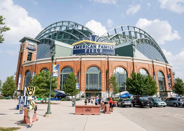 Smoke from Canadian wildfires hangs over American Family Field before the start of the baseball game between the Miami Marlins and the Milwaukee Brewers in Milwaukee, Wisconsin on Friday July 17, 2026. Hundreds of wildfires have sent smoke and particulate matter into much of the north and northeastern US.  MIL20260717802 TANNENxMAURY