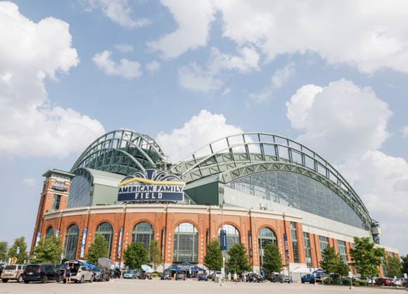 Smoke from Canadian wildfires hangs over American Family Field before the start of the baseball game between the Miami Marlins and the Milwaukee Brewers in Milwaukee, Wisconsin on Friday July 17, 2026. Hundreds of wildfires have sent smoke and particulate matter into much of the north and northeastern US.  MIL20260717803 TANNENxMAURY