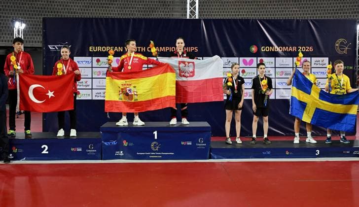 U15 Podium EYC-2026-1707-1975 2026 European Youth Table tennis, Tischtennis Championships in Multiusos de Gondomar in Gondomar, Portugal U15 Podium EYC-2026-1707-1975 - 17th of July 2026 at the European Youth Table Tennis Championships U15 and U19 in Gondomar, district of Porto, Portugal (Photo by Manfred Schillings) Gondomar Multiusos de Gondomar Portugal *** U15 Podium EYC 2026 1707 1975 2026 European Youth Table Tennis Championships at Multiusos de Gondomar in Gondomar, Portugal U15 Podium EYC 2026 1707 1975 July 17, 2026, at the European Youth Table Tennis Championships (U15 and U19) in Gondomar, in the district of Porto, Portugal. Photo by Manfred Schillings. Gondomar, Multiusos de Gondomar, Portugal