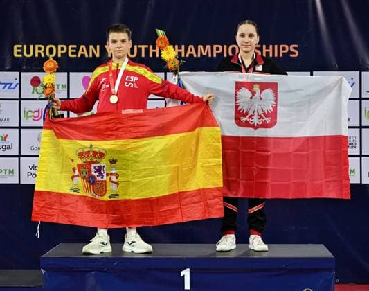 U15 Winner Mixed Aleksandra Nawrocka Poland - Ladimir Mayorov Spain EYC-2026-1707-1960 2026 European Youth Table tennis, Tischtennis Championships in Multiusos de Gondomar in Gondomar, Portugal U15 Winner Mixed Aleksandra Nawrocka Poland - Ladimir Mayorov Spain EYC-2026-1707-1960 - 17th of July 2026 at the European Youth Table Tennis Championships U15 and U19 in Gondomar, district of Porto, Portugal (Photo by Manfred Schillings) Gondomar Multiusos de Gondomar Portugal *** U15 Mixed Champion Aleksandra Nawrocka (Poland) and Ladimir Mayorov (Spain) at the 2026 European Youth Table Tennis Championships (EYC 2026) held at Multiusos de Gondomar in Gondomar, Portugal U15 Mixed Singles Champion Aleksandra Nawrocka (Poland) Ladimir Mayorov (Spain) EYC 2026 1707 1960 July 17, 2026, at the European Youth Table Tennis Championships (U15 and U19) in Gondomar, in the district of Porto, Portugal Photo by Manfred Schillings Gondomar Multiusos de Gondomar Portugal