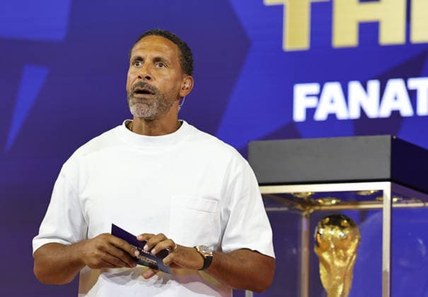 July 17, 2026, New York, New York, USA: Retired soccer star Rio Ferdinand during a special FIFA World Cup, WM, Weltmeisterschaft, Fussball Final press conference, PK, Pressekonferenz event at Fanatics Fest at the Jacob Javitz Center on Friday, July 17, 2026; New York, New York, USA. New York USA - ZUMAs325 20260717_zsp_s325_083 Copyright: xJessxStilesx