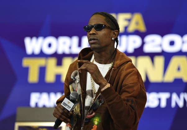 July 17, 2026, New York, New York, USA: Rapper Travis Scott during a special FIFA World Cup, WM, Weltmeisterschaft, Fussball Final press conference, PK, Pressekonferenz event at Fanatics Fest at the Jacob Javitz Center on Friday, July 17, 2026; New York, New York, USA. New York USA - ZUMAs325 20260717_zsp_s325_084 Copyright: xJessxStilesx