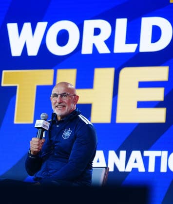 Spain v Argentina - FIFA World Cup, WM, Weltmeisterschaft, Fussball 2026 Final Press Conferences NEW YORK, UNITED STATES - JULY 17: Head coach Luis de la Fuente of Spain speaks during a press conference, PK, Pressekonferenz ahead of the FIFA World Cup 2026 Final match between Spain and Argentina at Fanatics Fest at Javits Center in New York, United States on July 17, 2026. Evrim Aydin Anadolu New York United States. Editorial use only. Please get in touch for any other usage.  Copyright: x2026xAnadoluxEvrimxAydinx