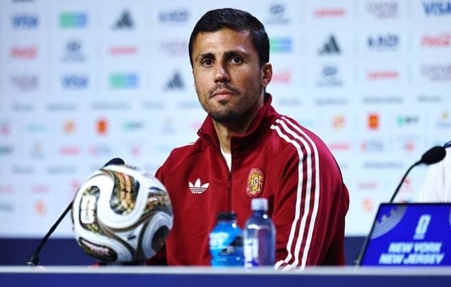 Rodri of Spain Spain press conference, PK, Pressekonferenz 2026 FIFA World Cup, WM, Weltmeisterschaft, Fussball Football, Javits Centre, East Rutherford, New Jersey, USA - 17 Jul 2026Manhattan Javits Centre New York (NY) United States of America  Copyright: xMichaelxZemanek Shutterstockx 16995622ab