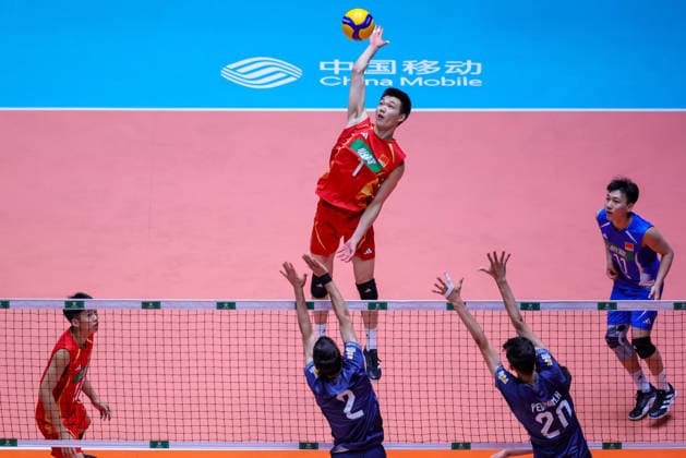 HAIKOU, CHINA - JULY 17: Shao Xingting of Team China spikes the ball during the semifinal match between China and Iran at the 2026 Asian U18 Men s Volleyball Championship on July 17, 2026 in Haikou, Hainan Province of China. China lost to Iran 2-3 and failed to reach the final.  Copyright: xChinaxNewsxServicex 111654891792
