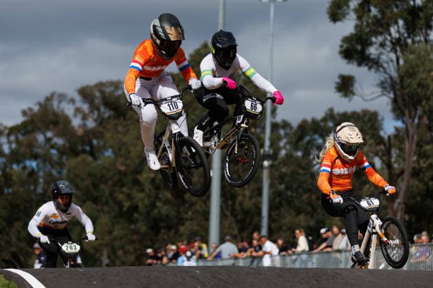 BMX WORLD CHAMPIONSHIPS, Laura Smulders of Netherlands, Sienna Pal of Australia and Manon Veenstra of Netherlands compete during the BMX World Championships at Brisbane SX International BMX Centre in Brisbane, Saturday, July 18, 2026. ( NO ARCHIVING, EDITORIAL USE ONLY BRISBANE QUEENSLAND AUSTRALIA  Copyright: xRUSSELLxFREEMANx 20260718143264955754