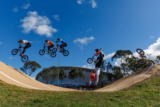 BMX WORLD CHAMPIONSHIPS, Hyoga Kiuchi of Japan crashes out as Alexandre Emmel of Switzerland, Casper Pipers of Netherlands, Jakub VeseckÃ½ of Czechia and Alexis Rheaume of Canada compete during the BMX World Championships at Brisbane SX International BMX Centre in Brisbane, Saturday, July 18, 2026. ( NO ARCHIVING, EDITORIAL USE ONLY BRISBANE QUEENSLAND AUSTRALIA  Copyright: xRUSSELLxFREEMANx 20260718176353095669