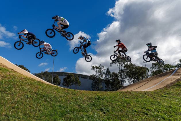 BMX WORLD CHAMPIONSHIPS, ClÃ ment Rocherieux of France, Juan Velasquez Carmona of Colombia, Jordan Callum of Australia, Dieter Brouns of Belgium, Edgars Langmanis of Latvia and Thomas Maturano of Argentina compete during the BMX World Championships at Brisbane SX International BMX Centre in Brisbane, Saturday, July 18, 2026. ( NO ARCHIVING, EDITORIAL USE ONLY BRISBANE QUEENSLAND AUSTRALIA  Copyright: xRUSSELLxFREEMANx 20260718116730399484