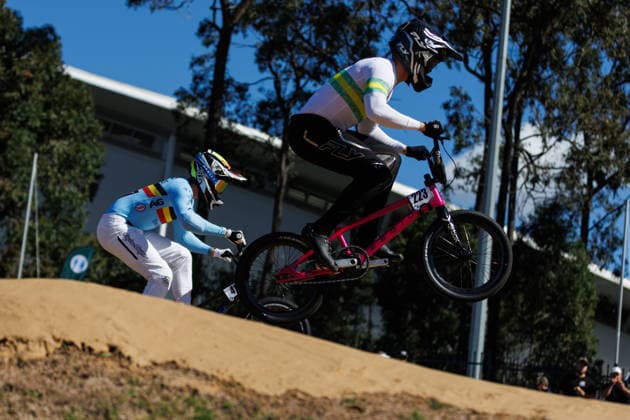BMX WORLD CHAMPIONSHIPS, Jesse Asmus of Australia and Ruben Gommers of Belgium compete during the BMX World Championships at Brisbane SX International BMX Centre in Brisbane, Saturday, July 18, 2026. ( NO ARCHIVING, EDITORIAL USE ONLY BRISBANE QUEENSLAND AUSTRALIA  Copyright: xRUSSELLxFREEMANx 20260718145567106889