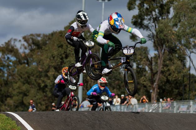 BMX WORLD CHAMPIONSHIPS, Saya Sakakibara of Australia and Thalya Burford of Switzerland compete during the BMX World Championships at Brisbane SX International BMX Centre in Brisbane, Saturday, July 18, 2026. ( NO ARCHIVING, EDITORIAL USE ONLY BRISBANE QUEENSLAND AUSTRALIA  Copyright: xRUSSELLxFREEMANx 20260718150256869154